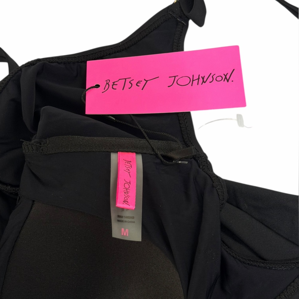 Betsey Johnson Black Swimdress One Piece Faux Wrap Side Bow NWT Sz M - Picture 8 of 9